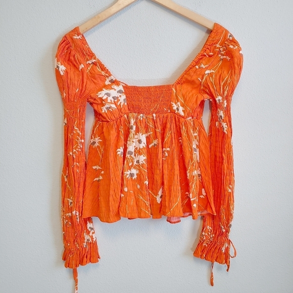 Urban Outfitters Allie Tie Sleeve Floral Blouse Sz S - Picture 10 of 11